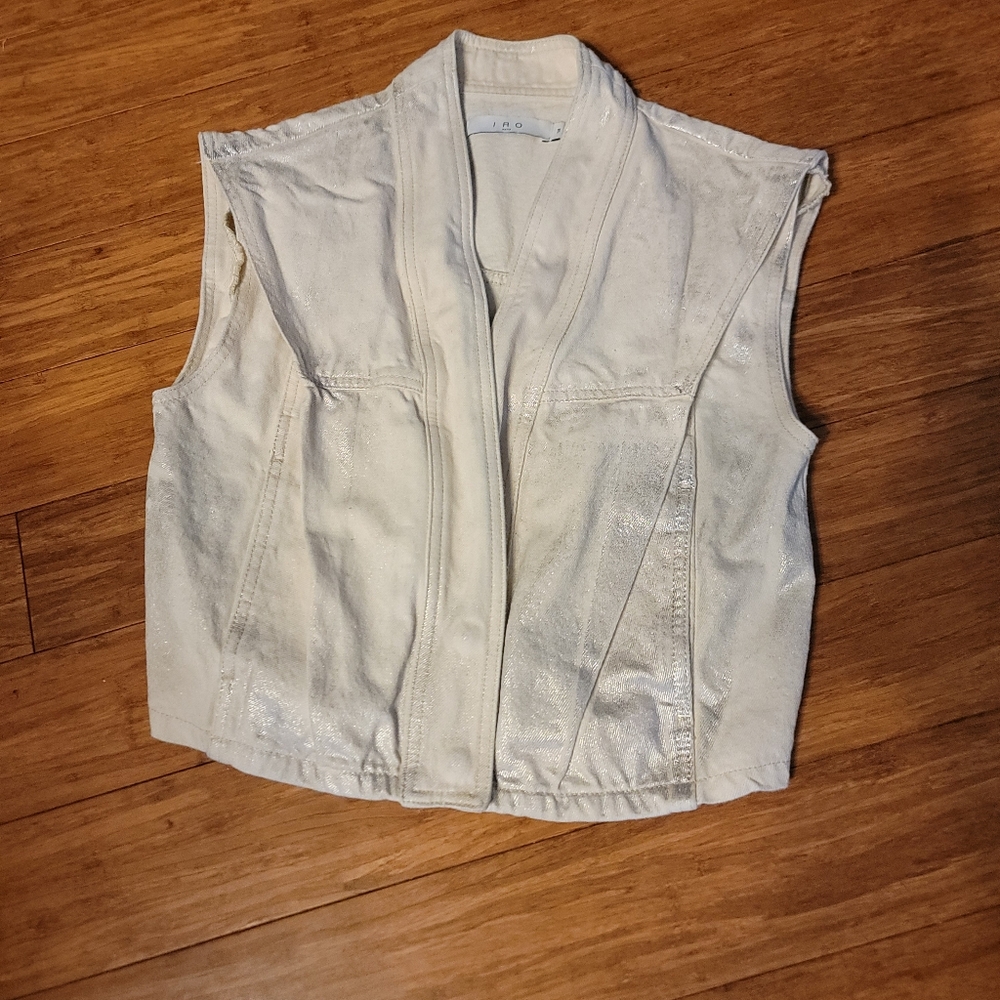 Iro Off White and Silver Metallic Denim Vest Size 38 (US 8) - Picture 1 of 5